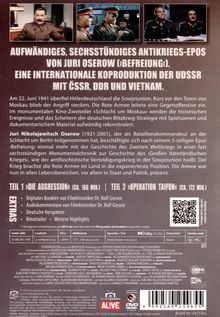 AUFWÄNDIGES, SECHSSTÜNDIGES ANTIKRIEGS-EPOS VON JURI OSEROW (BEFREIUNG). EINE INTERNATIONALE KOPRODUKTION DER UDSSR MIT ČSSR, DDR UND VIETNAM.

Oben zwei Bilder von Militärs. Unten Beschreibung des Zweiteilers „Schlacht um Moskau“ und Infos zu Regisseur Oserow.