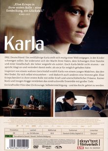 Titel: „Karla“. Zitat: „Elise Krieps in ihrer ersten Rolle – eine Entdeckung, ein Glücksfall.“ Bild einer jungen Frau. Darunter Szenenbilder.