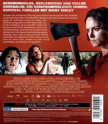 „Schonungslos, beklemmend und voller Adrenalin: Ein kompromissloser Zombie-Survival-Thriller“. Frau mit Axt, angespannte Szenen.