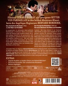 **Text:** Filmstar GERARD BARRAY als verwegener RITTER VON PARDAILLAN... **Bild:** Ein Paar in historischer Kleidung steht sich nah gegenüber. Im Hintergrund eine mittelalterliche Szene.