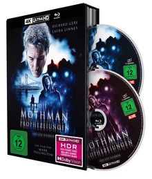 „Die Mothman Prophezeiungen“ Blu-ray Hülle, Hauptdarsteller oben, Brücke im Hintergrund, mystische Atmosphäre.