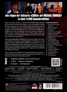 "Alle Folgen der Kultserie »COBRA« mit MICHAEL DUDIKOFF in einer 5-DVD-Sammleredition." Episodeübersicht: 1. Auf eigene Rechnung (Pilotfilm), 2. Wege ins Paradies, 3. Ohne Ausweg, 4. Todfeinde.