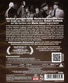 Text zu einem preisgekrönten Nachkriegsklassiker unter der Regie von Robert Siodmak mit Mario Adorf. Informationen über Film und Bonusmaterial. Darunter schwarz-weiß Bild von Männern in Anzügen.