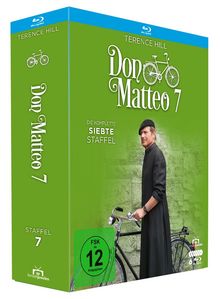 "Don Matteo 7", "Die komplette siebte Staffel", FSK 12. Mann in Priesterkleidung mit Fahrrad vor grüner Kulisse.