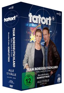 „Tatort: Team Norddeutschland, Falke, Lorenz & Grosz, Alle 17 Fälle, von 2013-2022, FSK 12“, zwei Personen abgebildet.