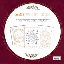 "Creative Time – Zeit für Dich!" Ein Malblock mit 24 Winter-Motiven. Drei Zeichnungen: ein Fuchs, ein Vogel, ein Baum.