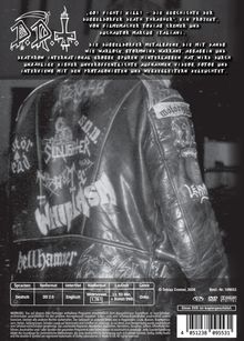 „Go! Fight! Kill!“ über Düsseldorfer Metal-Szene, Filme von Tobias Cremer, Markus Italiani. Schwarze Lederjacke mit Bandlogos.