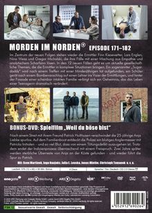 "MORDEN IM NORDEN EPISODE 171–182" oben, "BONUS-DVD: Spielfilm ‚Weil du böse bist‘" zentral, unten FSK 12. Fünf Szenenbilder.