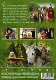 Der Text erzählt von drei Brüdern, die durch Handwerke Abenteuer erleben. Bilder zeigen mittelalterlich gekleidete Personen.