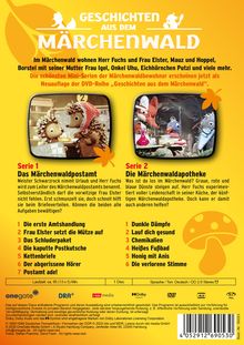 Geschichten aus dem Märchenwald. Serie 1: Märchenwaldpostamt. Serie 2: Märchenwaldapotheke. Gelbes Design mit Figuren.