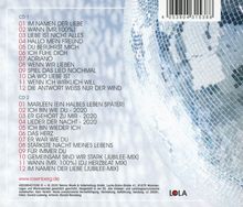 Trackliste mit zwei CDs, CD 1 und CD 2, jeweils mit 12 Songtiteln. Unten sind eine Website-Adresse und ein Logo abgebildet.