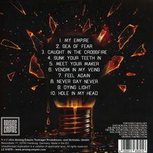 1. MY EMPIRE
2. SEA OF FEAR
3. CAUGHT IN THE CROSSFIRE
Illustration von zerbrochenem Glas um eine Glühbirne.