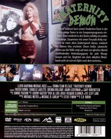 "FRATERNITY DEMON" oben; Handlung: Ein Zauberspruch erweckt Dämon Isha, der Chaos und Verführung auf einer Party verursacht.