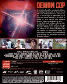 "DEMON COP" in roter Schrift. Mysteriöser Serienkiller, werwolfartiges Monster, verbreitet Angst, Cops ermitteln. Laufzeit: ca. 85 Minuten.