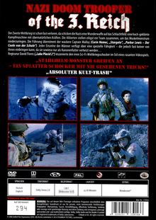"Nazi Doom Trooper of the 3. Reich" oben. Vier Kriegsbilder; Soldaten und Monster. Text: "STAHLHELM-MONSTER GREIFEN AN".