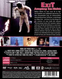 "Exit: Ausgang ins Nichts" zeigt einen Astronauten, brennende Flammen und eine Frau mit Messer. Laufzeit: ca. 91 Minuten.