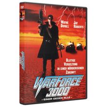 "Wayne Duvall, Jay Roberts, Blutige Vergeltung in einer mörderischen Zukunft. WARFORCE 3000 - EINER GEGEN ALLE" - Actionfilm-Cover.