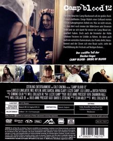 Titel: "Camp Blood 12".
Eine Frau schaut im Spiegel. Darunter Fotos von Charakteren. Text beschreibt einen Horrorfilm.