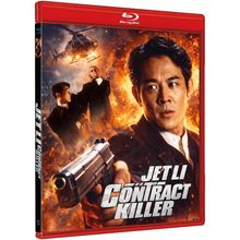 „Jet Li Contract Killer“ Text auf einer Blu-ray-Hülle. Ein Mann zielt mit einer Pistole, Feuer im Hintergrund.