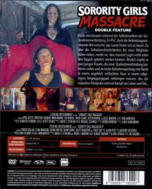 Oben: "Sorority Girls Massacre Double Feature".  
Beschreibung über Verschwinden bei Studentenverbindung.  
Zwei Frauen nah am Tod.