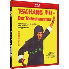 Auf gelbem Hintergrund steht: "TSCHANG FU - Der Todeshammer. Von Bruce Lee erdacht – jetzt endlich fertiggestellt!" Darunter ist ein Mann in Kampfpose.