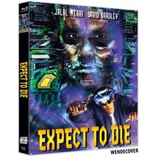 Text: "Jalal Merhi", "David Bradley", "Expect to Die", "Wendecover".   
Technische, futuristische Elemente mit einer Person mit VR-Headset und Waffe.