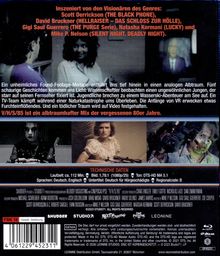 Text: "Inszeniert von den Visionären des Genres... V/H/S/85 ist ein albtraumhafter Mix der vergessenen 80er Jahre."

Beschreibung: Drei Filmszenen mit gruseliger Atmosphäre, technische Daten über Laufzeit und Sprache, Logos unten.