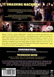 „The Smashing Machine“ oben. Zitate von BR Kino und Cinema loben Dwayne Johnsons Leistung. Beschreibung von Handlung und Extras.
