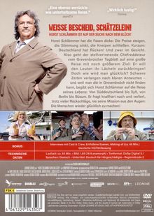 „WEISSE BESCHIED, SCHÄTZELEIN! HORST SCHLÄMMER IST AUF DER SUCHE NACH DEM GLÜCK!“ Horst Schlämmers Reise durch Deutschland. Darunter: Bilder von Schrämmers Erlebnissen und technische DVD-Details.