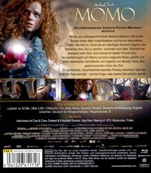 Text: „MOMO“, „Ein sehenswertes Science-Fiction-Märchen“, „Merkur“. Bild zeigt roothaariges Mädchen mit leuchtendem Gegenstand.