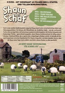 „Shaun das Schaf: 5 DVDs mit 40 Folgen der 2. Staffel und Bonusmaterial. Unterhaltung für Kinder.“ Bild von Schafen auf Farm.