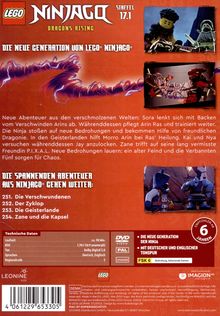 Logos von LEGO NINJAGO und DRAGONS RISING, Staffel 17.1, empfohlen ab 6 Jahren. Beschreibung neuer Abenteuer.