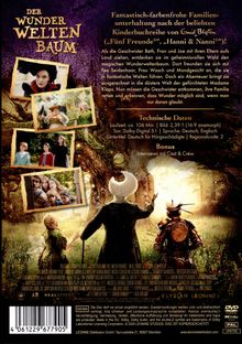 Text: "Der Wunderweltenbaum. Fantastisch-farbenfrohe Familienunterhaltung...". Bilder von Charakteren und eine märchenhafte Szenerie.