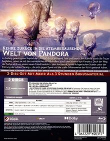"Kehre zurück in die atemberaubende Welt von Pandora. 2-Disc-Set mit mehr als 3 Stunden Bonusmaterial." Oben fliegende Kreaturen.