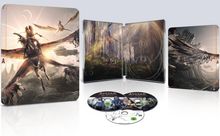 Texte: Avatar, ab 12. Illustration: Person auf fliegendem Wesen, bewaldete Landschaft, zwei Personen im Wald, drei Discs.