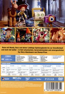 DVD-Hülle zu "Toy Story". Szenenbilder zeigen Spielzeugfiguren. Enthält 5 Discs und technische Informationen.