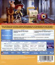 Texte: Warnung, 5 Discs, Technische Angaben. Abbildungen: Cowboy, Spielzeugpferd, Kamera und weiteres Spielzeug.