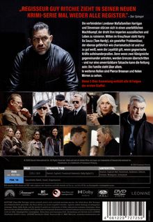 „Regisseur Guy Ritchie zieht in seiner neuen Krimi-Serie mal wieder alle Register.“ Oben dominierendes Porträt eines Mannes. Darunter Szenenbilder aus der Serie. Text beschreibt die Handlung, in der Mafiafamilien in London im Zentrum stehen. Hinweise zu Darstellern und technischen Details am unteren Rand.
