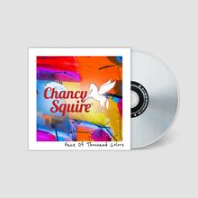 "Chancy Squire", "Face Of Thousand Colors". Ein Pegasus-Logo mit buntem abstrakten Hintergrund und CD-Hülle.