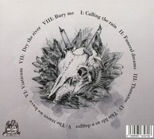 I: Calling the rain, II: Funeral dreams, III: Thanatos. Zeichnung eines Tier-Schädels umgeben von Blättern.