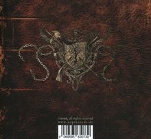 Eine barocke Illustration eines Wappens mit Baum, Schwert und Krone, auf dunkelbraunem Hintergrund. Barcode unten.