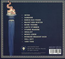Trackliste mit Titeln wie "INTRO" und "1000 TODE". Links daneben eine illustrierte Flamme auf Säule.