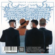 [GUTE LAUNE] 01. AUF DIE NÄCHSTEN ZEHN 02. SAG MIR WARUM. Vier Personen von hinten, formell gekleidet.