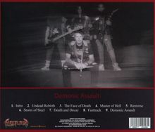 Texte: Intro, Undead Rebirth, The Face of Death, Master of Hell, Remorse, Storm of Steel, Death and Decay, Fastrack, Demonic Assault.  
Logo: Fireflash Records.  
Vier Personen, verschwommen, mit Musikinstrumenten.