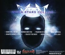 "When Stars Collide" steht über einem abstrakten Gesicht. Darunter eine Liste mit acht Titeln, nummeriert von 1 bis 8.