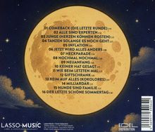 Liste mit 16 Titeln vor einem großen, detaillierten Vollmond; darunter Lasso-Music und Edel Distribution Logos.