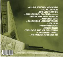 Texte: Eine Liste von Liedern. Bild: Ein steinernes Gebäude zieht in die Höhe vor einem grünlichen Himmel.