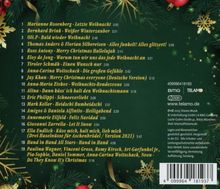 Liste von Weihnachtsliedern mit Künstlern und Titeln. Enthält auch ein BMG und TELAMO Logo, dekoriert mit Tannenzweigen.