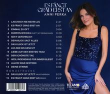 "ES FÄNGT GRAD ERST AN Anni Perka." Titelliste mit 15 Songs. Frau in blauem Kleid steht seitlich. Logos unten rechts.