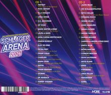"Schlager Arena 2026: Die größten Hits des Jahres. CD 1 und CD 2 mit je 20 Titeln von verschiedenen Künstlern."